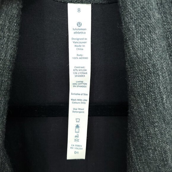 Lululemon Merino Wool Clutch Jacket/Coat 8 Black/Gray - Picture 8 of 16